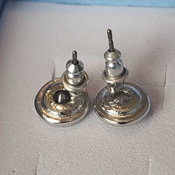 Earrings, silver tone, CZ, bezel set - Picture 7 of 7